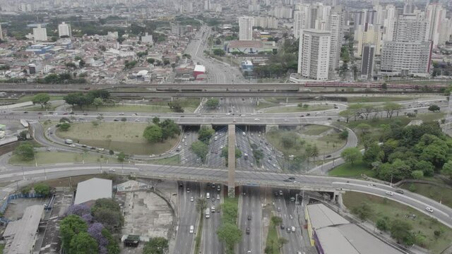Aerial view of the Tatuap&eacute; district in S&atilde;o Paulo, Brazil. Main avenue in the neighborhood, close to the subway station.