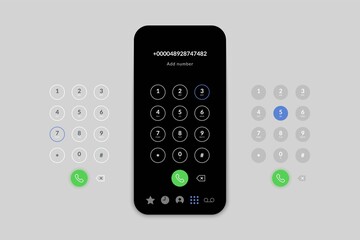 Phone call dial. Realistic mobile phone screen with number pad dial buttons, user interface display design. Vector graphic