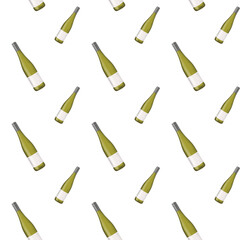 Wine bottles, festive seamless pattern isolated on white. Celebration symbols. Great for backgrounds, fabric, paper etc.