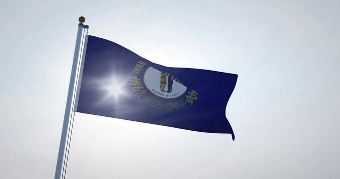 Kentucky flag blows with the wind. 3d render 4k.