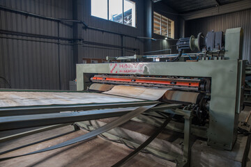 Lutsk. Ukraine. September 14, 2020; Wood veneer production for plywood and furniture.