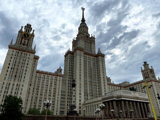 Fototapeta na wymiar Lomonosov State University, iconic building and sightseeing in Moscow, Russia