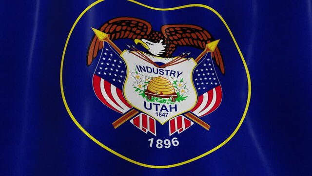 Waving Utah full flag loop moving in slow motion. 4k 3d animation looping.