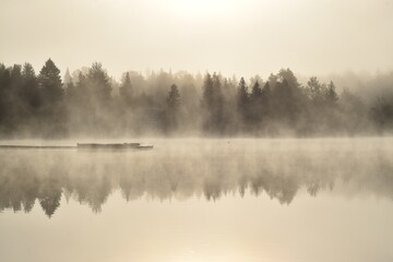 Obraz na płótnie Canvas A fog on a cold autumn morning, Sainte-Apolline, Québec, Canada