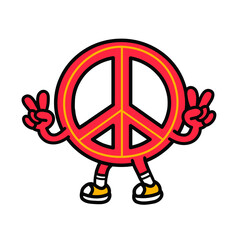 Pacifism sign show peace gesture. Vector hand drawn doodle 90s style cartoon character illustration. Isolated on white background. Funny peace sign,pacifist,pacifism,hippie cartoon mascot logo concept