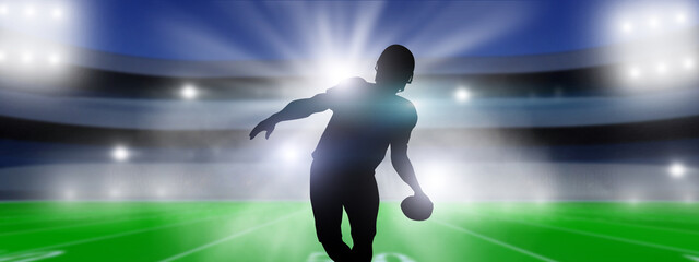 Fototapeta na wymiar American Football player on stadium background.