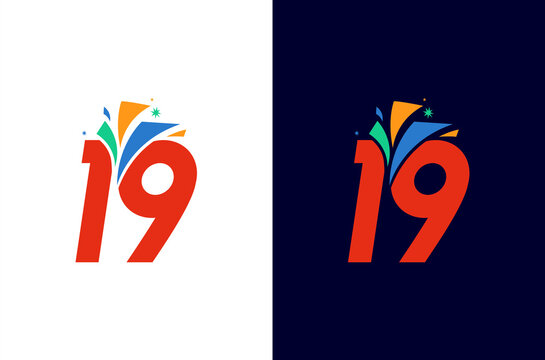 Number 19 firework logo design for anniversary or event