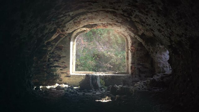 Abandoned Ruins with big window with light rays