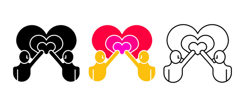 Two people are holding the heart. Growing heart icon. World Health Day, Health-heart and togetherness concept. Editable row set. Colorful linear silhouette icon set. Logo-web, icon design.