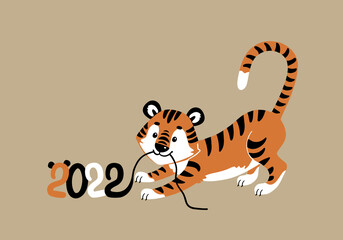 vector illustration animal young tiger, symbol of new year