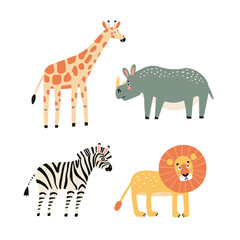 vector set of illustrations of african animals, in cartoon style