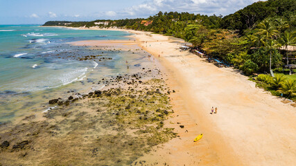 Praia do Espelho, Porto Seguro, Bahia. Aerial view of Praia do Espelho with reefs, corals and cliffs