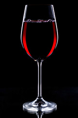 Red wine in a glass, on a black background.