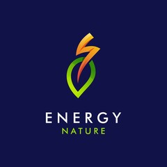 creative and modern energy logo with leaf and thunder bolt icon