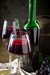 Wine in a glass on an old background