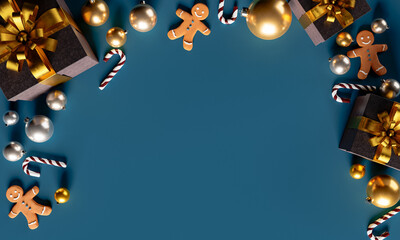 christmas background with gingerbread men and gifts