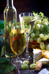 Wine in a glass on an old background