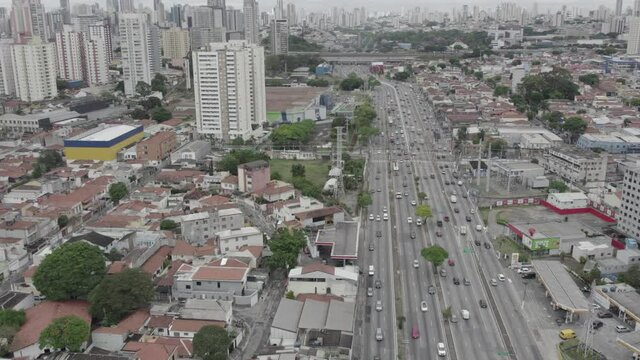 Aerial view of the Tatuap&eacute; district in S&atilde;o Paulo, Brazil. Main avenue in the neighborhood, close to the subway station.