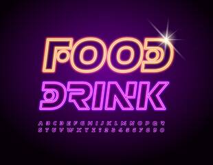 Fototapeta premium Vector trendy Logo Food and Drink. Creative Bright Font. Glowing Neon Alphabet Letters and Numbers set