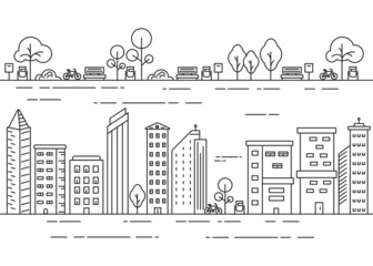 City line illustration with urban park concept