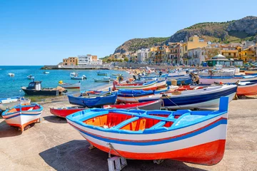 Raamstickers colorful fishing boats of aspra, sicily © frank peters