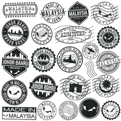 Fototapeta premium Johor Bahru, Johor, Malaysia Set of Stamp. Vector Art Postal Passport Travel Design. Travel and Business Seals.