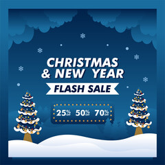 Christmas and new year mega sale banner with blue background template