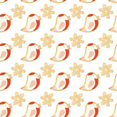 Seamless pattern with a bird and a snowflake. Perfect for printing, web, textile design, various souvenirs, scrapbooking and other ideas.
