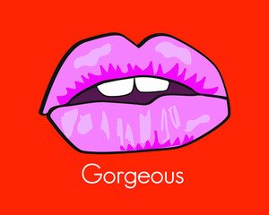 Pink lips graphic sticker.  Vector illustration of sexy woman's lips.
