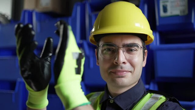 Factory Wotker With Hard Hat and Yellow Vest Clapping Applauding