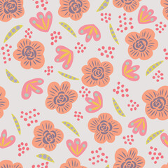 Vector simple floral hand drawn seamless pattern background.