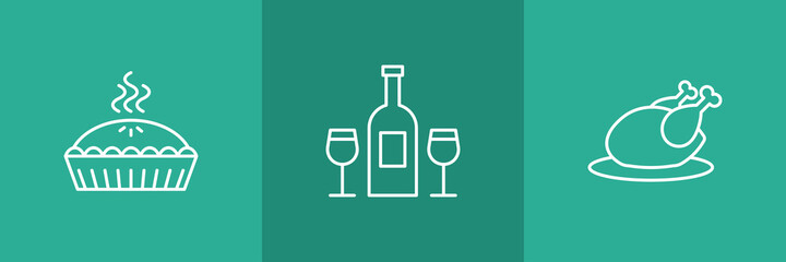 Set of 3 Thanksgiving symbols on green background.