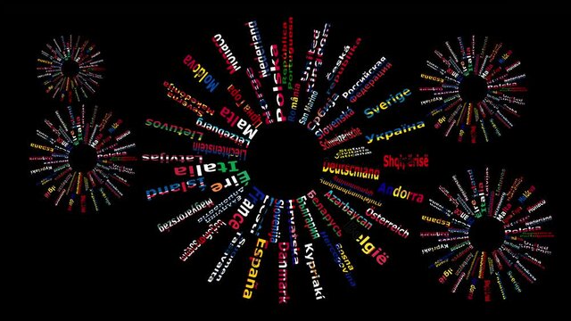 Ruedas dentadas y engranaje girando con nombre y banderas pa&iacute;ses europeos