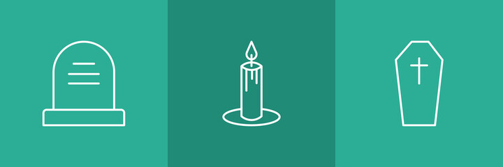 Set of 3 Halloween icons on green background.