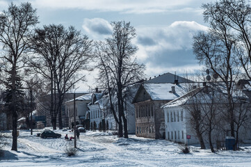 Beautiful view of Kalyazin in snowy winter
