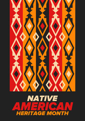 Fototapeta Native American Heritage Month in November. American Indian culture. Celebrate annual in United States. Tradition pattern. Poster, card, banner and background. Vector ornament, illustration obraz