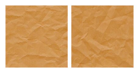 Realistic crumpled brown paper texture background set