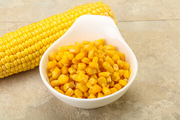 Sweet yellow corn in the bowl