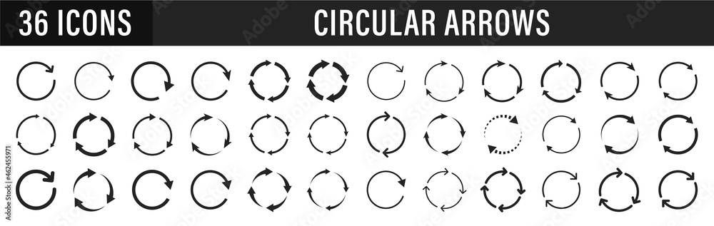 Poster set of circle arrows. vector elements. black loading symbol.