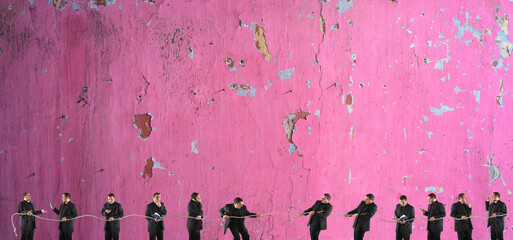 Team competing in tug of war