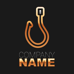 Line Fishing hook icon isolated on black background. Fishing tackle. Colorful outline concept. Vector