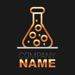 Line Test tube and flask chemical laboratory test icon isolated on black background. Laboratory glassware sign. Colorful outline concept. Vector