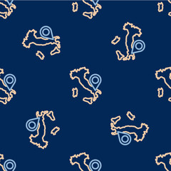 Line Map of Italy icon isolated seamless pattern on blue background. Vector