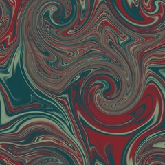 Seamless twirly swirly abstract liquid marble surface pattern design for print. High quality illustration. Trendy marbled fluid paint on water background. Funky expressive psychedelic swirl of paint.