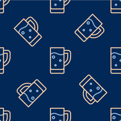 Line Glass of beer icon isolated seamless pattern on blue background. Vector