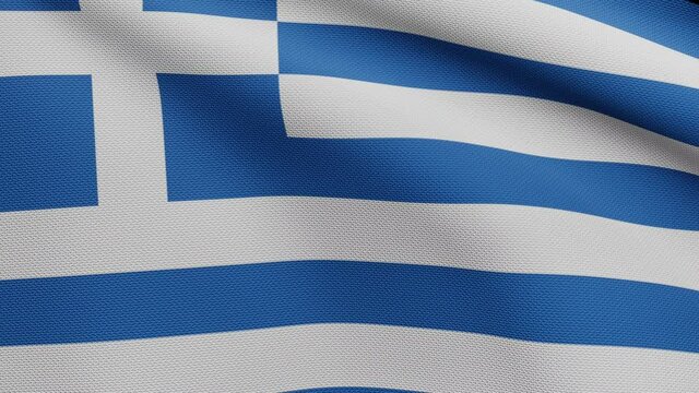 3D, Greek flag waving on wind. Close up of Greece banner blowing, soft and smooth silk. Cloth fabric texture ensign background. Use it for national day and country occasions concept.