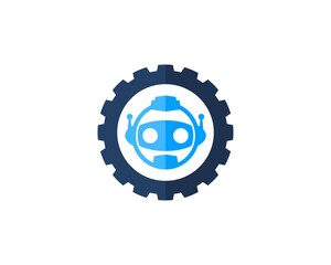 Robot head in the gear logo