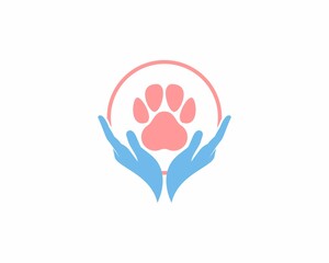 Pet paws on the hand care illustration