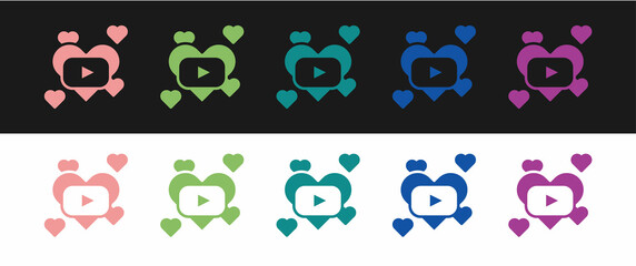 Set Romantic movie icon isolated on black and white background. Love film. Vector