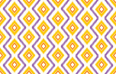 Ikat ethnic pattern design. Aztec fabric carpet mandala ornament boho chevron textile decoration wallpaper. Tribal turkey African Indian traditional embroidery oriental vector illustrations background